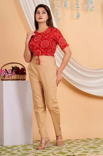 Women's Cotton Bandhej Printed Regular Blouse Red