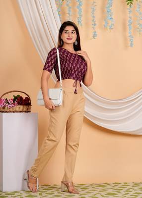 Women's Cotton Golden Floral Buti Printed Regular Blouse Wine 3