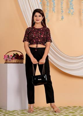 Women's Cotton Kalamkari Printed Regular Blouse Black 3
