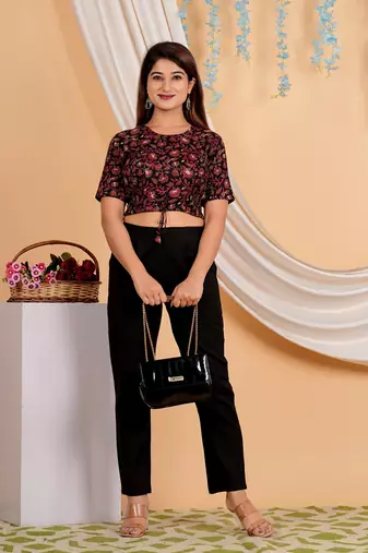 Women's Cotton Kalamkari Printed Regular Blouse Black