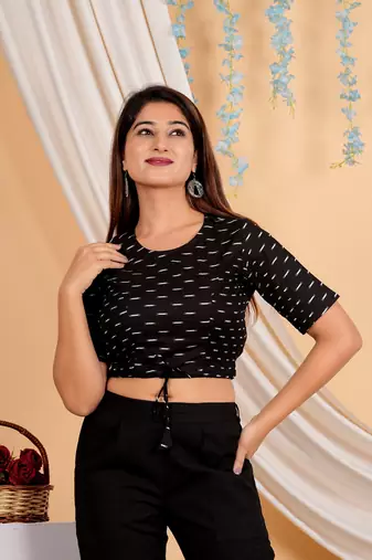 Women's Cotton Ikat Printed Regular Blouse Black