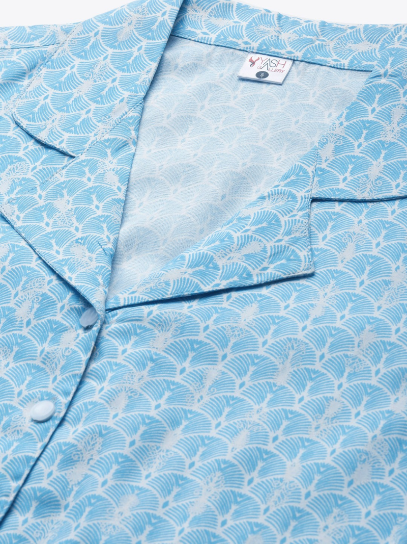 Yash gallery women's floral printed night suit(blue)