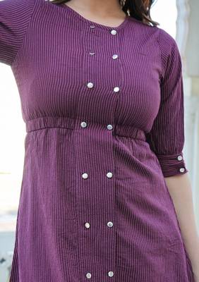  women's kantha cotton stripes printed regular tunic (wine) 5
