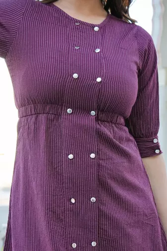  women's kantha cotton stripes printed regular tunic (wine)
