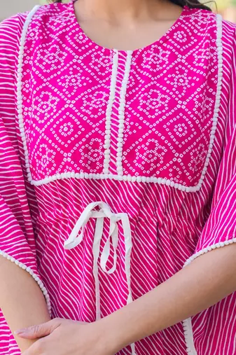  women's rayon bandhani printed kaftan