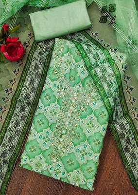 Manvaa women's green stylish sequence work with position print dress material 3