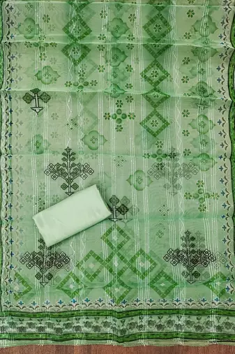 Manvaa women's green stylish sequence work with position print dress material