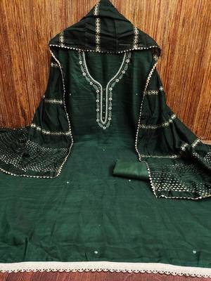 Manvaa women's green handwork and fancy border parampara cotton dress material 3