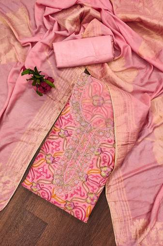 Manvaa women's pink unstitched stylish sequence work organza dress material 