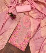 Manvaa women's pink unstitched stylish sequence work organza dress material 