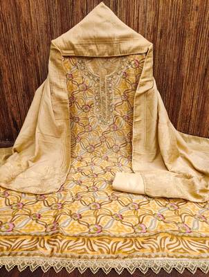Manvaa women's beige stylish sequence work organza dress material 4