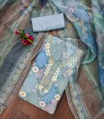 Manvaa women's blue unstitched stylish sequence work organza dress material (cp9055blu)