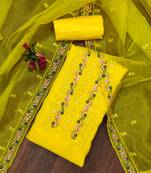 Manvaa women's yellow stylish sequence work organza dress material