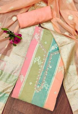 Manvaa women's multi jari weaving work banarasi jacquard dress material 3