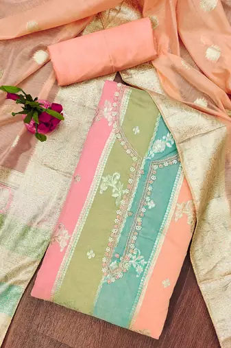 Manvaa women's multi jari weaving work banarasi jacquard dress material