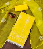 Manvaa women's yellow unstitched multi thread embrodiery organza dress material (cp9051ylw)