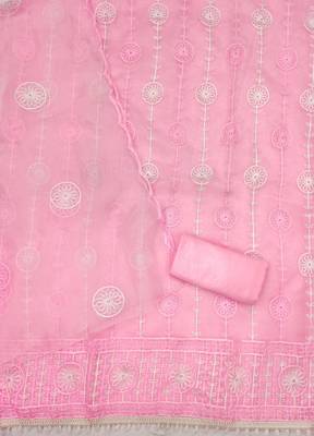 Manvaa women's baby pink multi thread embrodiery organza dress material 2