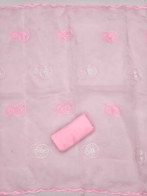 Manvaa women's baby pink multi thread embrodiery organza dress material 5