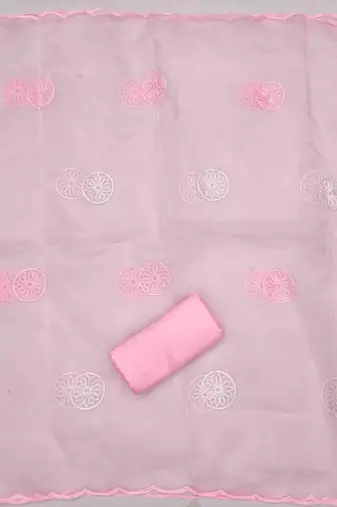 Manvaa women's baby pink multi thread embrodiery organza dress material