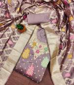 Manvaa women's lavender unstitched jari weaving work banarasi jacquard dress material