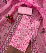 Manvaa women's pink unstitched stylish sequence work with position printdress material