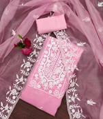 Manvaa women's baby pink heavy thread embrodiery organza dress material