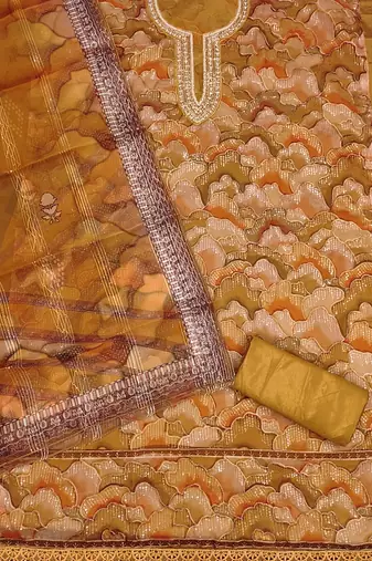 Manvaa women's mustard stylish sequence work with position print