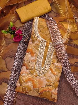 Manvaa women's mustard stylish sequence work with position print 3