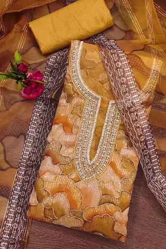 Manvaa women's mustard stylish sequence work with position print