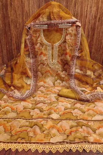 Manvaa women's mustard stylish sequence work with position print