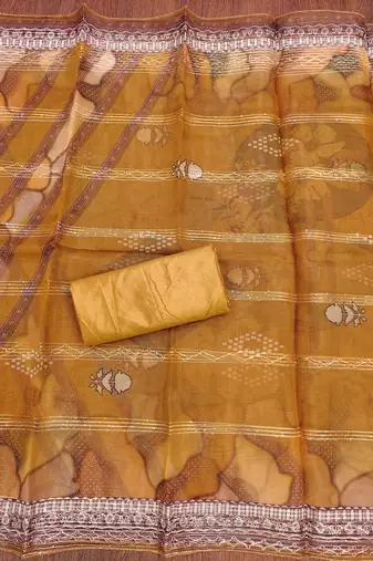 Manvaa women's mustard stylish sequence work with position print
