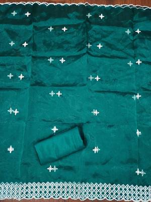 Manvaa women's teal heavy thread embrodiery organza dress material 5