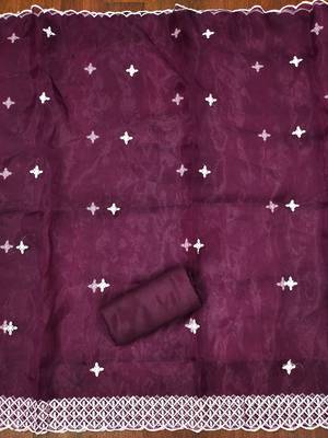 Manvaa women's purple heavy thread embrodiery organza dress material 5