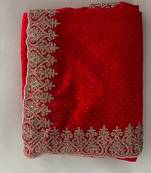 Red Color Handicraft Georgette Diamond  Wedding Bridal Saree
