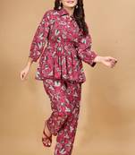 Stylish designer rayon fabric floral printed pink color cord set