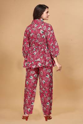 Stylish designer rayon fabric floral printed pink color cord set 4
