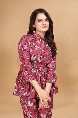 Stylish designer rayon fabric floral printed pink color cord set 5