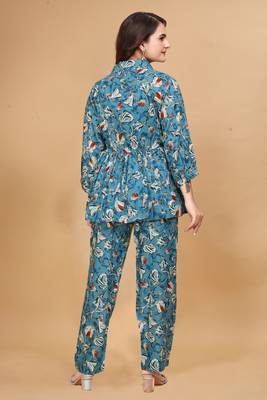 Trendy classic rayon fabric floral printed sky blue color top and bottom set 3