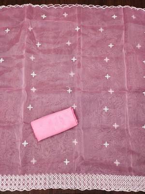 Manvaa women's baby pink heavy thread embrodiery organza dress material 5