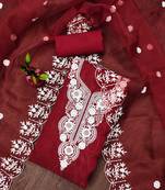 Manvaa women's red unstitched heavy thread embrodiery work organza dress material
