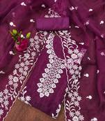 Manvaa women's magenta unstitched heavy thread embrodiery work organza dress material