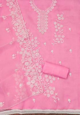 Manvaa women's baby pink heavy thread embrodiery work organza dress material 2