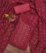 Manvaa women's red unstitched sequence work with neck work georgette dress material 