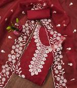 Manvaa women's rust unstitched heavy thread embrodiery work organza dress material