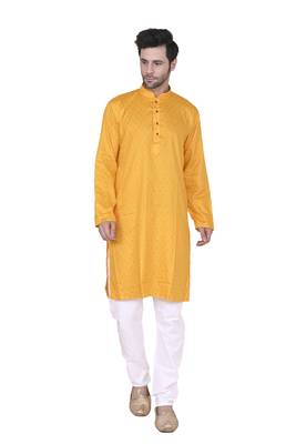 Mahadev ethnic traditional men's kurta pyjama set - elegant & comfortable ethnic wear (2pc set) - gold colour 1