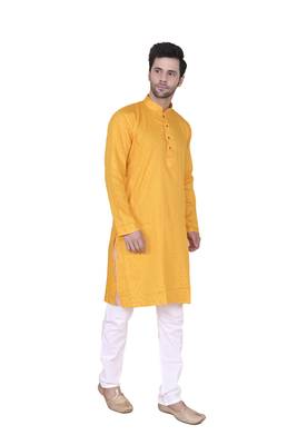 Mahadev ethnic traditional men's kurta pyjama set - elegant & comfortable ethnic wear (2pc set) - gold colour 2