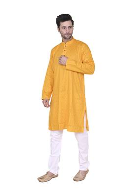 Mahadev ethnic traditional men's kurta pyjama set - elegant & comfortable ethnic wear (2pc set) - gold colour 3