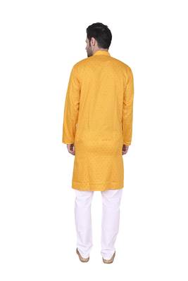 Mahadev ethnic traditional men's kurta pyjama set - elegant & comfortable ethnic wear (2pc set) - gold colour 4