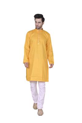 Mahadev ethnic traditional men's kurta pyjama set - elegant & comfortable ethnic wear (2pc set) - gold colour 1