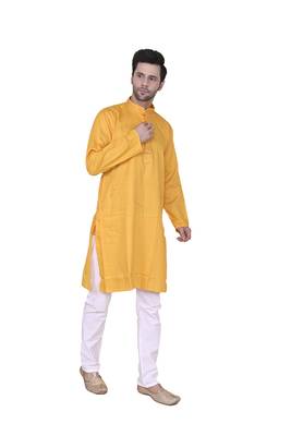 Mahadev ethnic traditional men's kurta pyjama set - elegant & comfortable ethnic wear (2pc set) - gold colour 2